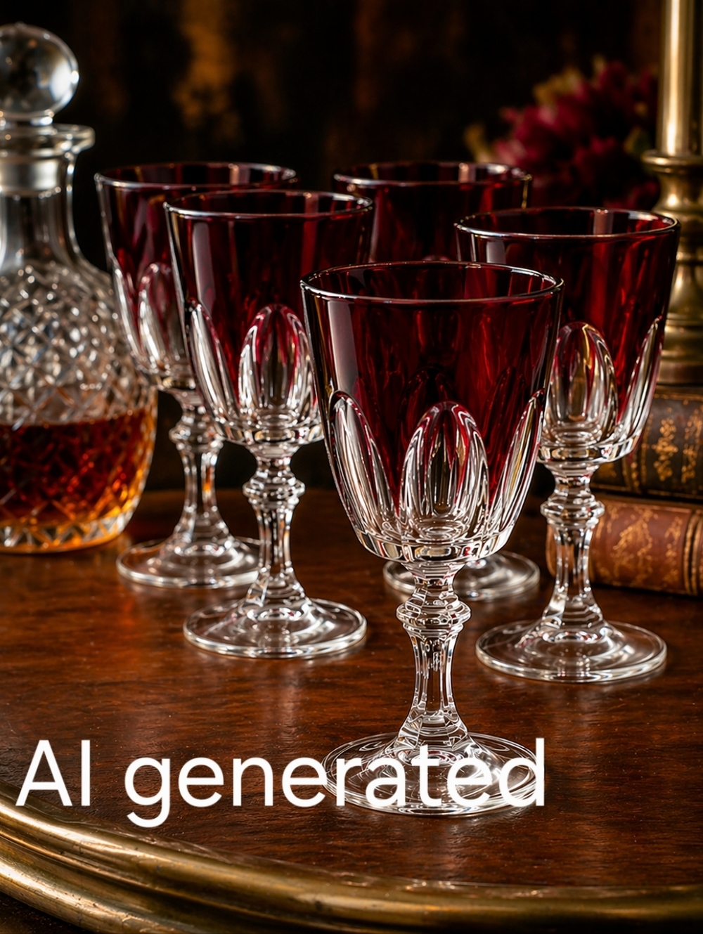 Set of 6 Cristal D'Arques Durand Ruby Red Gothic Goblets Glasses Circa 1948
